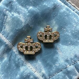 Gold Tone Crowns & Rhinestone Accents Pierced Stud Earrings